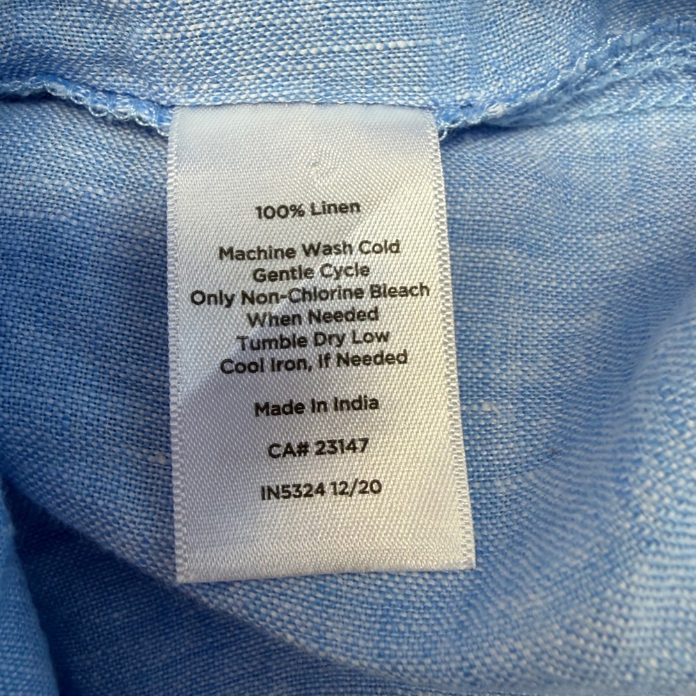 Talbots Linen Henley Blouse Womens 1X Blue Long Sleeve Roll Tab Coastal Preppy - Picture 5 of 9
